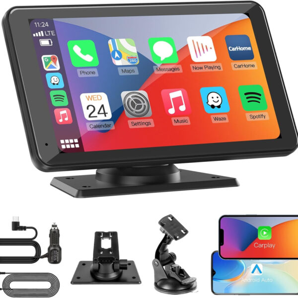 Portable Wireless CarPlay Android Auto Screen - Car Stereo 7" HD Touchscreen Radio CarPlay Screen for Car Fits Apple&Android, Car Audio Receivers with Bluetooth/AUX/FM/Voice Control