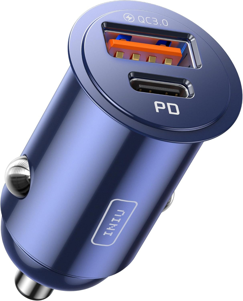 INIU Car Charger, Cigarette Lighter USB Charger Total 60W [USB C 30W+USB A 30W] 12V USB Socket, PD3.0 Fast Charge Car Phone Charger Metal Adapter for iPhone 16 15 14 13 12 Pro Max iPad Samsung Blue