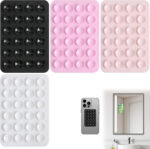 4 Pack Silicone Suction Phone Case Mount Sticky Phone Grip Suction Phones Holder Sticky Phones Case for Wall Multipurpose(Black White Pink Light Pink)