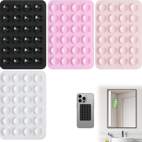 4 Pack Silicone Suction Phone Case Mount Sticky Phone Grip Suction Phones Holder Sticky Phones Case for Wall Multipurpose(Black White Pink Light Pink)