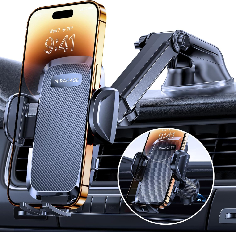 Miracase Car Phone Holder,Super Suction Cup & Ultra Stable Double Steel-Hook,360° Rotation Multi-Scene Mobile Phone Mount Cradle for Cars，One-Button Release for all 4.5"-7" Smartphone