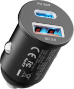 GRIFEMA Car Charger 30W, Dual Port Cigarette Lighter USB Charger with 30W PD USB-C and 18W QC 3.0 USB-A, Fast Car Charger for iPhone 16 15 14 13 Pro, Samsung Galaxy, iPad, Aluminium Housing