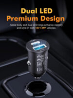 GRIFEMA Car Charger 30W, Dual Port Cigarette Lighter USB Charger with 30W PD USB-C and 18W QC 3.0 USB-A, Fast Car Charger for iPhone 16 15 14 13 Pro, Samsung Galaxy, iPad, Aluminium Housing - Image 2