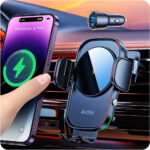 Auckly QC3.0+Sucker+Clip Car Phone Holder Wireless Charger,Qi 15W Fast Wireless Car Charger Automatic Sensor Phone Holder Vent Mount Compatible for iPhone 12 13 14 15 16 17 Pro Max Plus Mini 11 XS - Image 2