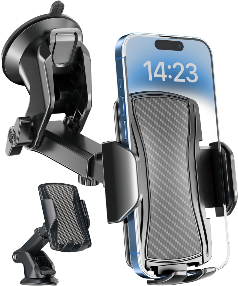 Hoppac Phone Holder for Cars, Ultra Strong Suction Car Phone Mount Cradle for Dashboard Windscreen, 360° Rotation & One Button Release, for iPhone Smartphone 4.0''-7.0''