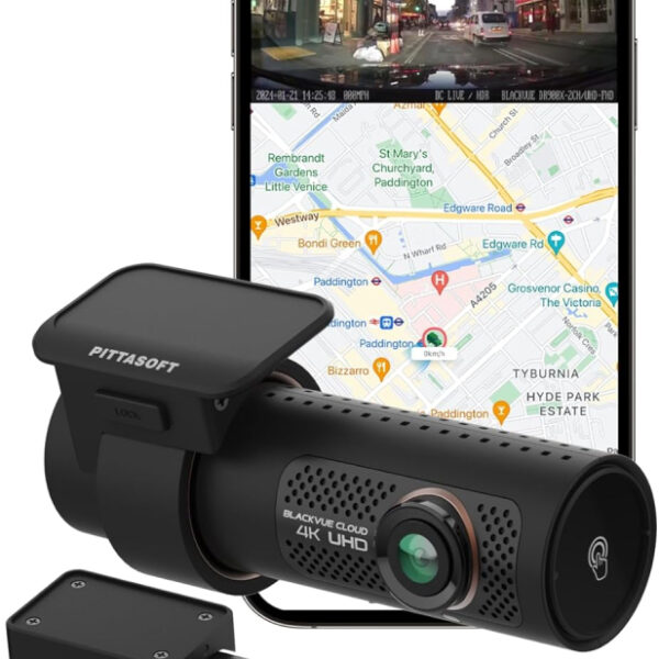 BLACKVUE DR970X-2CH 4K Dash Cam UK Edition Dual 4K UHD Front & FHD Rear, GPS, Wi-Fi, Bluetooth, 64GB SD Card, Sony STARVIS2 Sensor, Parking Mode, 4G LTE Ready, Black
