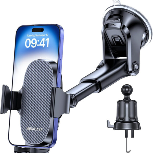 Miracase Universal Car Phone Holder 2025 – Upgraded Strong Suction Cup, 360° Rotatable Mobile Phone Mount for Dashboard, Windshield & Air Vent, Fits All 4.5"-7" Mobile Phone