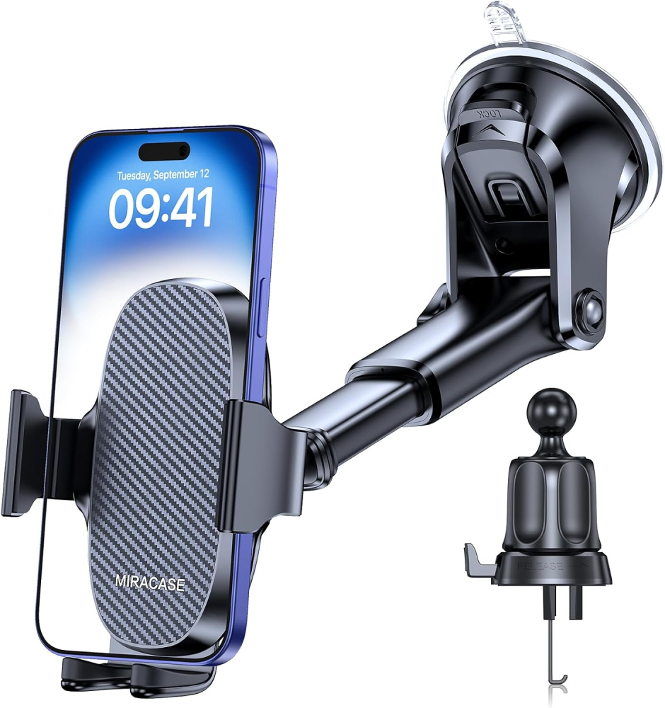 Miracase Universal Car Phone Holder 2025 – Upgraded Strong Suction Cup, 360° Rotatable Mobile Phone Mount for Dashboard, Windshield & Air Vent, Fits All 4.5"-7" Mobile Phone