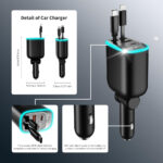 Retractable Car Charger Adapter USB C 4 in 1, 78W Car Cigarette Lighter Phone Charger with Retractable Cables,USB C Socket Compatible with iPhone, Android, Samsung Galaxy - Image 4