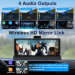 Apple Carplay Screen 10.26 inch Wireless Car Play Android Auto Car Screen 2.5K Dash Cam Dual Camera Dual Bluetooth Mirror Link Voice Control Map Navigation with Waterproof Rear Camera 64G Card - Image 5