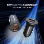 PORTENTUM Car Charger Adapter 60W + 60 W USB-C Cable included – Dual and simultaneous – USBC PD 30W + USBA QC 30W – Cigarette Lighter USB Charging for iPhone iPad Android Tablet Smartphone - Image 3