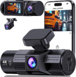 4K Dash Cam WiFi 3 Channel Dash Cam Front and Rear Inside 4K+1080P+1080P, Dashcam with 1.97” Display, 32GB Card, Triple Car Camera with App, Night Vision, 24H Parking Mode, G-Sensor, Loop Recording