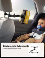 Lamicall Car Headrest Tablet Mount - [Aluminium Arm] 2025 Adjustable Car Tablet Holder, 360° Rotating Backseat Mount for Kids, for 2024 iPad Pro 13, Air 6, Mini, Tab, Phones, 4.7-13” Device - Black - Image 2