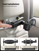 Lamicall Car Headrest Tablet Mount - [Aluminium Arm] 2025 Adjustable Car Tablet Holder, 360° Rotating Backseat Mount for Kids, for 2024 iPad Pro 13, Air 6, Mini, Tab, Phones, 4.7-13” Device - Black - Image 4