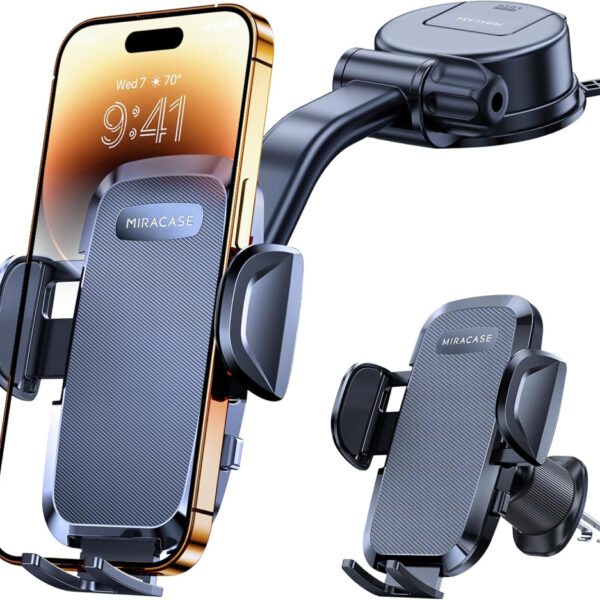 Miracase Car Phone Holder,Super Suction Cup & Ultra Stable Double Steel-Hook,360° Rotation Multi-Scene Mobile Phone Mount Cradle for Dashboard Windscreen Vent Van Stand for All 4.5"-7" Mobile Phone
