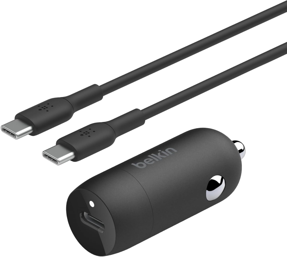 Belkin BoostCharge 30W Fast Car Charger With USB-C Power Delivery Port, Compact Design, Cable Included, Universal Compatibility for iPhone 16, 15, Galaxy S23, Note and More - Black