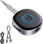 Car Bluetooth AUX Adapter, Car Bluetooth receiver Bluetooth 5.0 Receiver for Home Stereo/Speaker/Wired Headphones, Portable 3.5mm AUX Car Adapter, Hands-free Calls, Dual Connection, 16H Playtime