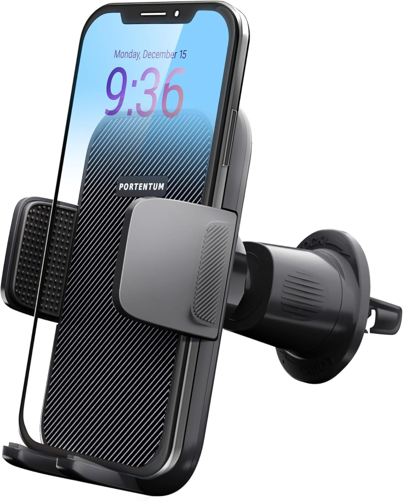 PORTENTUM Car Phone Holder, Air Vent Car Phone Mount Cradle 360° Rotation - Upgraded Hook Clip and One Button Release Function - Super Stable Phone Holder Compatible with 4.0 to 7 inches Phones