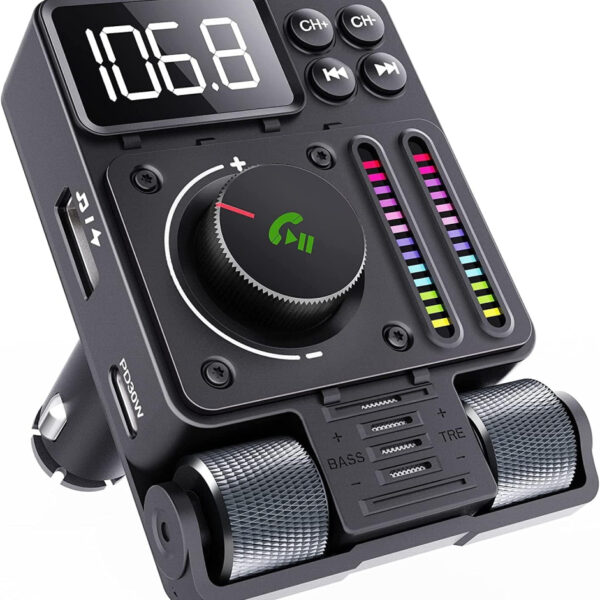 GizmoVine Bluetooth FM Transmitter, Cigarette Lighter PD 30W Car Fast Charger, Blootooth 5.3 Radio Adapter with BASS and TRE, Support Hands Free/USB Music Player