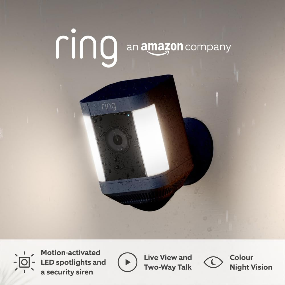 Ring Spotlight Cam Plus Battery | Wireless outdoor Security Camera 1080p HD Video, Two-Way Talk, LED Spotlights, Siren, alternative to CCTV system | 30-day free trial of Ring Home