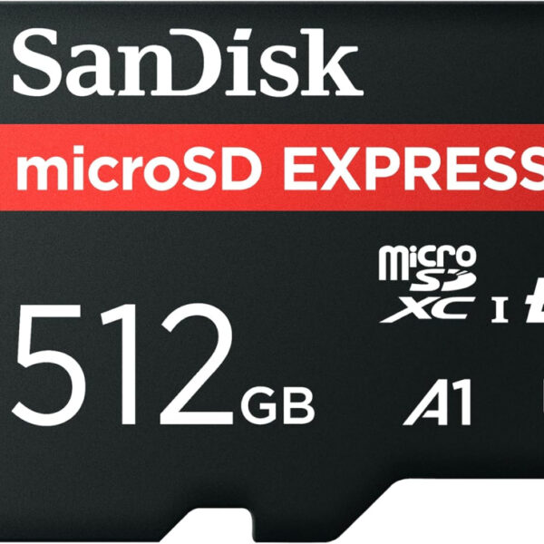 SanDisk microSD Express Card, 512GB mSD card, Read speeds up to 880 MB/s, Write Speeds up to 650MB/s, Sustained Write 220MB/s, SanDisk QuickFlow Technology, ThermAdapt, UHS-I, U3, C10