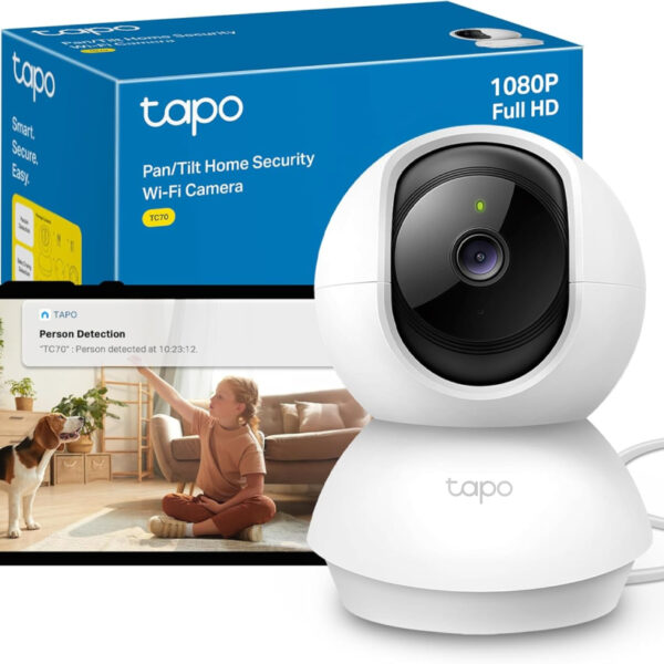 Tapo TC70 Pan/Tilt Indoor Camera House Security Camera, Dog Camera, No Monthly Fee, AI Detection, WiFi Camera, Baby Camera Monitor, 1080p Full HD, 360° View, Night Vision, Works with Alexa & Google