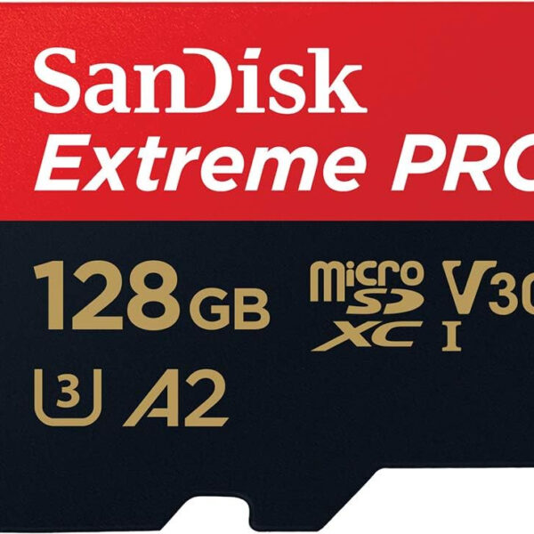 SanDisk 128GB Extreme PRO microSDXC card + SD adapter + RescuePro Deluxe, up to 200 MB/s, with A2 App Performance, for smartphones, action cameras or drones UHS-I Class 10 U3 V30