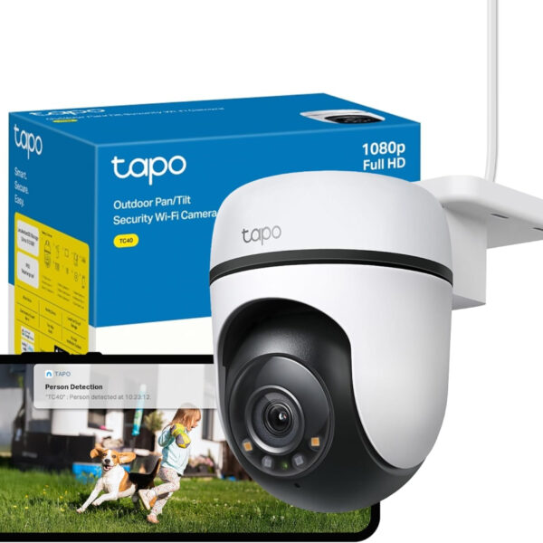 Tapo TC40 Pan/Tilt Smart Security Outdoor Camera, Full HD, 360° Smart Person Detection Motion Tracking, Color Night Vision, WiFi Camera No Monthly Fee, Two-Way Talk, IP65, Works with Alexa & Google