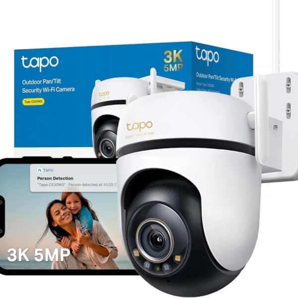 Tapo C530WS Pan/Tilt Outdoor Security Camera, 3K 5MP WiFi Outdoor Camera, 360° Vision Motion Tracking, No Monthly Fee, AI Detection, Starlight Colour Night Vision, IP66, Works with Alexa & Google