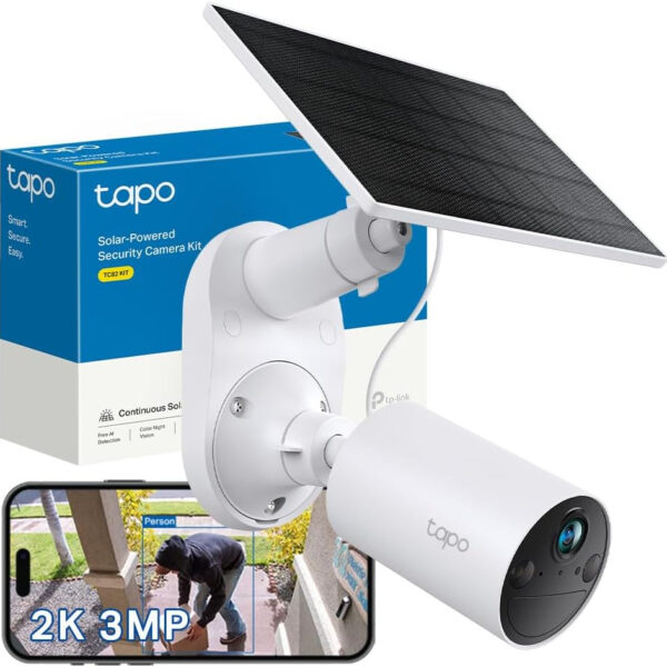 Tapo TC82 KIT 2K 3MP Battery Solar Security Camera Outdoor, Maintenance-free, Colour Night Vision, Outdoor Camera No Monthly Fee, Smart Person Detection, IP65, Works with Alexa & Google