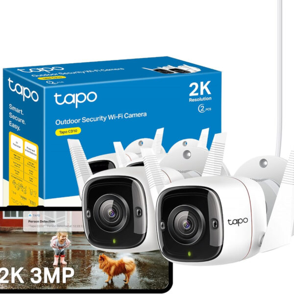 Tapo C310P2 2-Pack 2K Security Camera Outdoor Wired, Outdoor Camera No Monthly Fee, AI Detection, Advanced Night Vision, Two-Way Talk, IP66 Weatherproof, Works with Alexa & Google