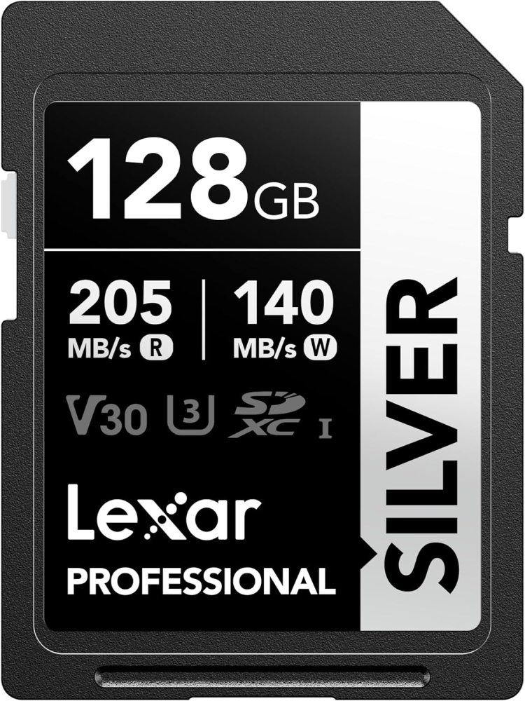 Lexar 128GB SD Card SILVER, Up to 205MB/s Read, 140MB/s Write, SDXC UHS-I Memory Card, Class 10, U3, V30, SD Card for Professional Photographers, Videographers, Enthusiasts