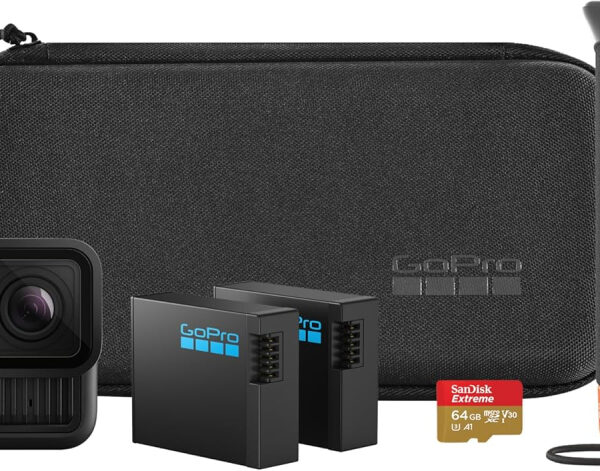 GoPro HERO13 Black Accessory Bundle - Includes The Handler (Floating Hand Grip), 2 Enduro Batteries, 2 Curved Adhesive Mounts, 64GB SanDisk MicroSD Card, Carrying Case, and more