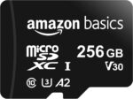 Amazon Basics MicroSDXC, 256 GB, with SD Adapter, A2, U3, read speed up to 100 MB/s, Black