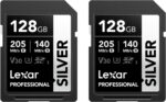 Lexar Professional SILVER SD Card 128GB 2-Pack, Up to 205MB/s Read, 140MB/s Write, SDXC UHS-I Memory Card, Class 10, U3, V30, SD Card for Professional Photographers, Videographers, Enthusiasts