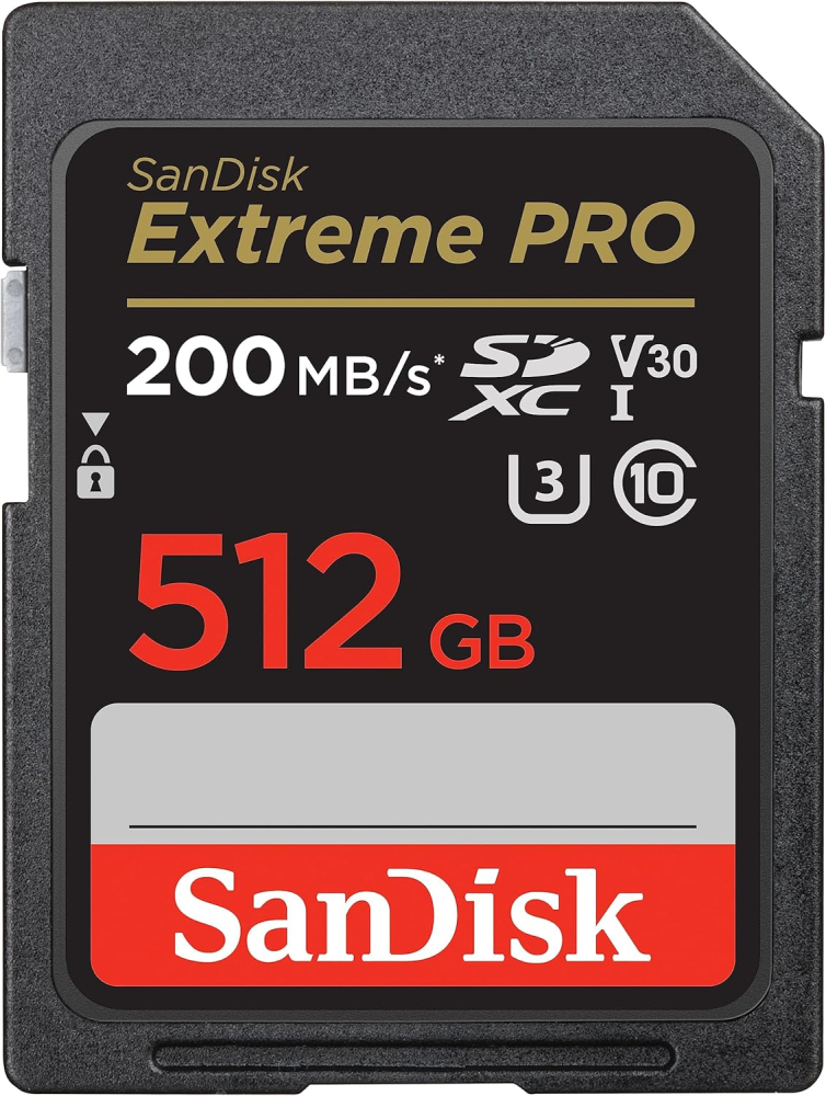 SanDisk Extreme PRO SDXC card 512GB SD Card (V30 Memory Card, up to 200 MB/s, 4K UHD, RescuePro Deluxe data recovery software, SanDisk QuickFlow-Technology, UHS-I, Class 10, U3)