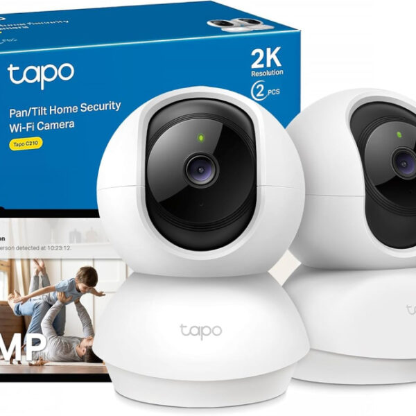 Tapo Wifi Indoor Camera, 2K 3MP Full HD Baby Camera, 360° Security Wireless Pet Camera, Night Vision, Work with Alexa & Google Home, 2 Pack(Tapo C210P2) (Package may vary)