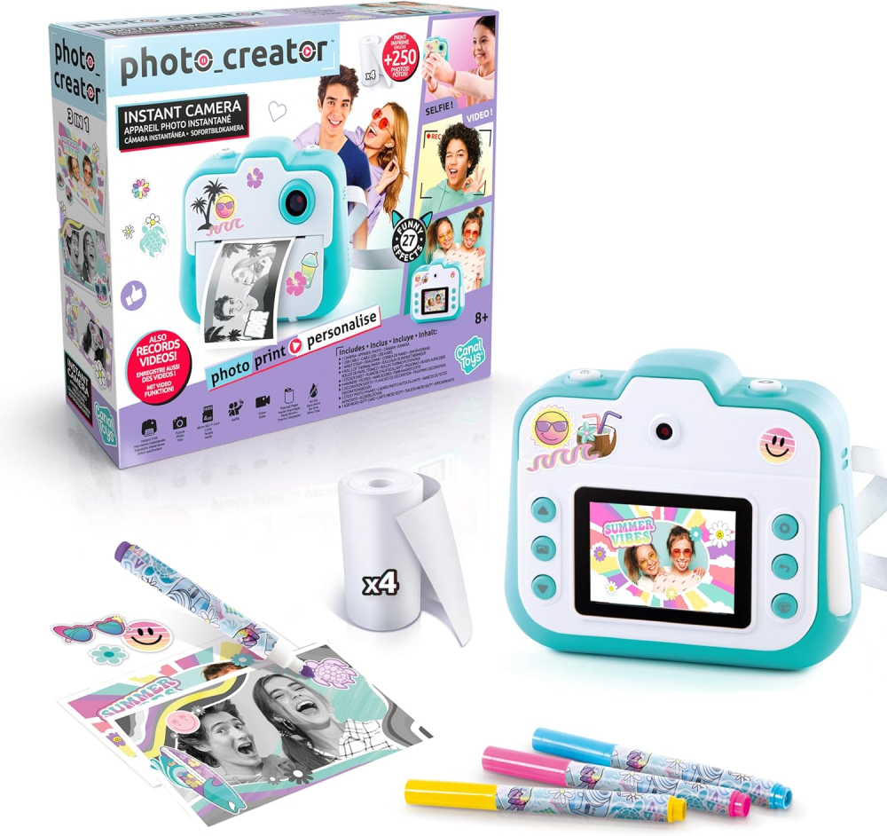 Canal Toys - Photo Creator - 3-in-1 Kids Camera Instant Print - 250 Prints - 4 GB Storage - Rechargeable - Kids Digital Camera - Thermal Camera - Creativity - Gift for children 8 Years + - CLK 004