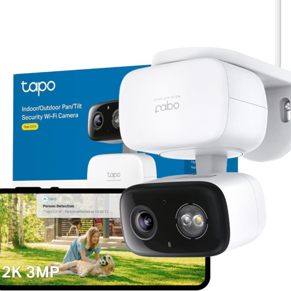 Tapo C216 2K 3MP Outdoor Camera 360°Pan/Tilt, IP65 Color Night Vision, Security Camera Outdoor WiFi, Smart AI Detection,Spotlights, Indoor Cameras House Security, CCTV, Alexa/Google