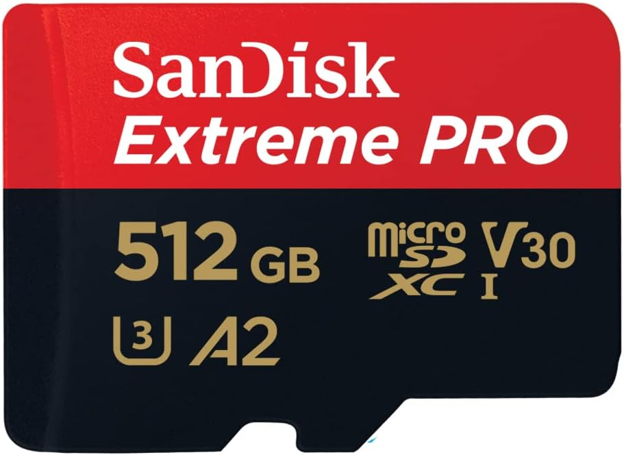 SanDisk 512GB Extreme PRO microSDXC card + RescuePro Deluxe, up to 200 MB/s, with A2 App Performance, for smartphones, action cameras or drones UHS-I Class 10 U3 V30, Black