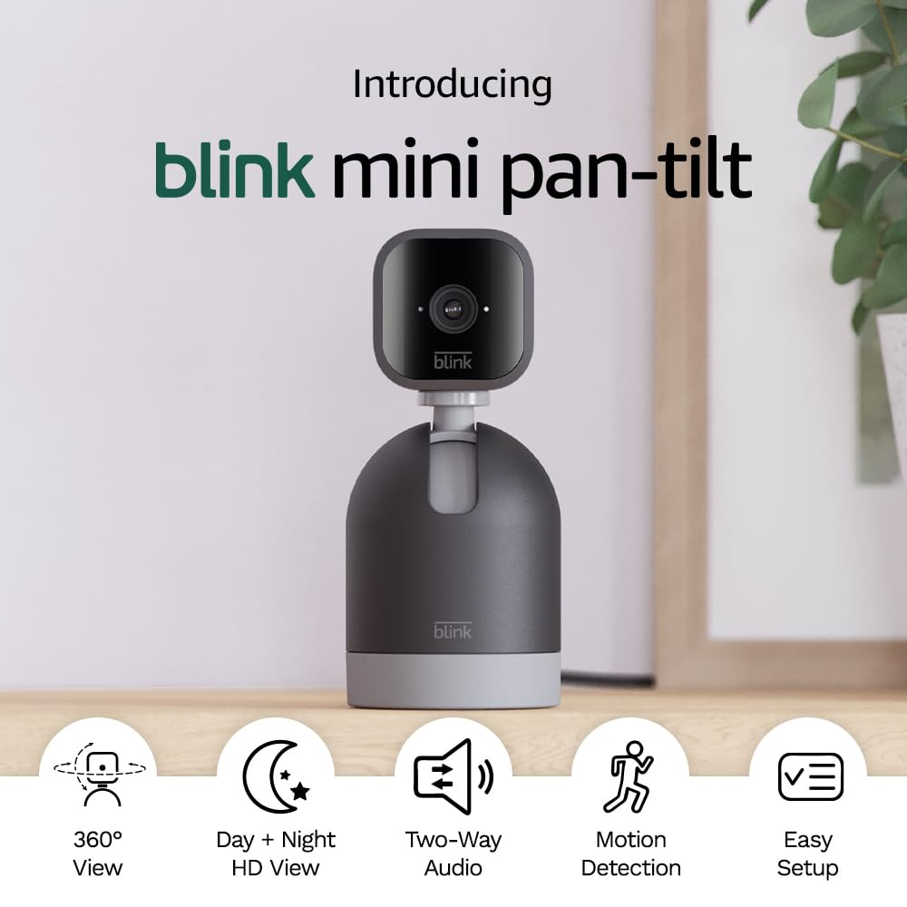 Blink Mini Pan-Tilt Camera | Rotating indoor plug-in pet security camera, two-way audio, HD video, motion detection, Alexa enabled (Black)