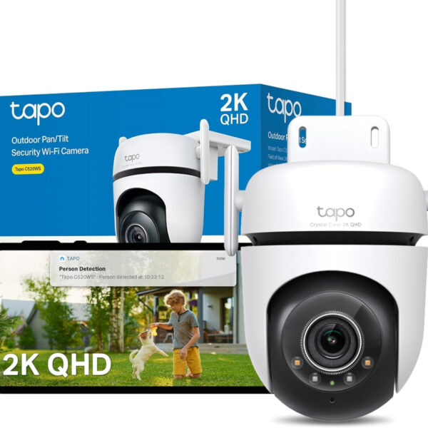 Tapo C520WS Pan/Tilt Outdoor Security Camera, 2K 4MP WiFi Outdoor Camera, 360° Vision Motion Tracking, No Monthly Fee, AI Detection, Starlight Colour Night Vision, IP66, Works with Alexa & Google