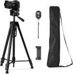 Amazon Basics 152,4cm (60") Phone and Camera Tripod with Bag, Remote Control and Phone Holder, Height Adjustable, Black