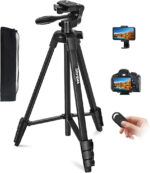 GRIFEMA Tripod 55 inch /140cm, Foldable Aluminum Lightweight Phone Camera Tripod Stand with Wireless Remote Shutter, Phone Holder & Bag for Travel Video Photography YouTube Vlog, GB1001 -Black