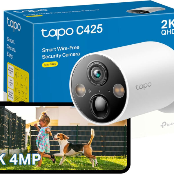 Tapo C425 2K 4MP QHD Battery Security Camera Outdoor Wireless, 300-day Battery Life, 150° Super-wide FOV, Colour Night Vision, Outdoor Camera No Monthly Fee, AI Detection, Two-way Talk