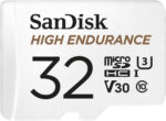 SanDisk HIGH ENDURANCE Video Monitoring for Dashcams & Home Monitoring 32 GB microSDHC Memory Card + SD Adaptor, Up to 100 MB/s read and 40 MB/s Write, Class 10, U3, V30, White