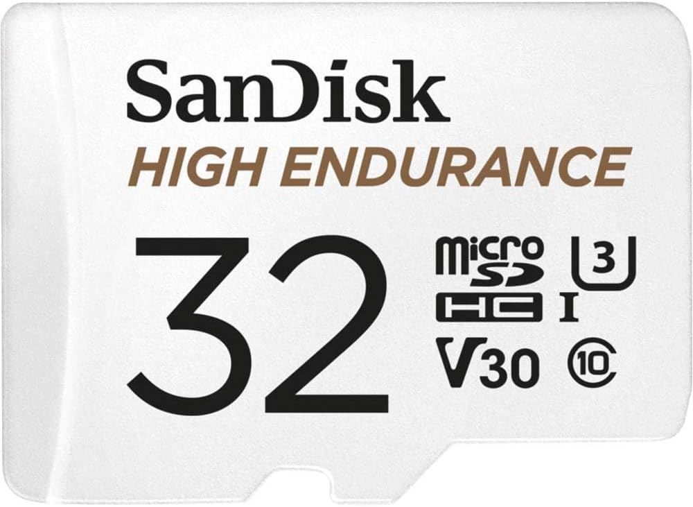 SanDisk HIGH ENDURANCE Video Monitoring for Dashcams & Home Monitoring 32 GB microSDHC Memory Card + SD Adaptor, Up to 100 MB/s read and 40 MB/s Write, Class 10, U3, V30, White