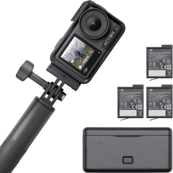 DJI Osmo Action 4 Adventure Combo - 4K/120fps Waterproof Action Camera with a 1/1.3-Inch Sensor, 10-bit & D-Log M Color Performance, 155° FOV, Up to 7.5 h with 3 Extra Batteries, Outdoor Camera