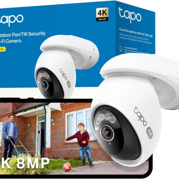 Tapo TC46 4K 8MP Security Camera Outdoor Wired,Starlight Colour Night Outdoor Camera,360°AI Detection CCTV Camera,IP66,No Hub Required,Alexa,Google Home,Flexible Storage,No Monthly fee