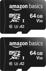Amazon Basics MicroSDXC UHS-I Class 10 Memory Card with Full Size Adapter, A2, U3, V30, 4K, Read Speed up to 100 MB/s, 64 GB (2pack), Black
